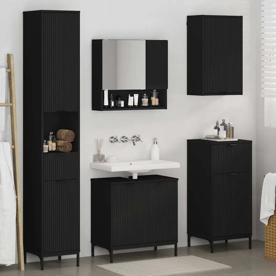 Ensemble de mobilier de salle de bain avec tiroir Noir - 4