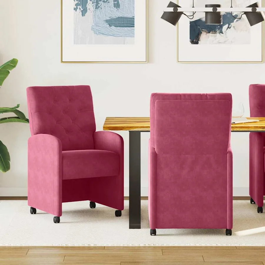 Chaises de Salle à Manger avec Roues 2 pcs Bordeaux Velours