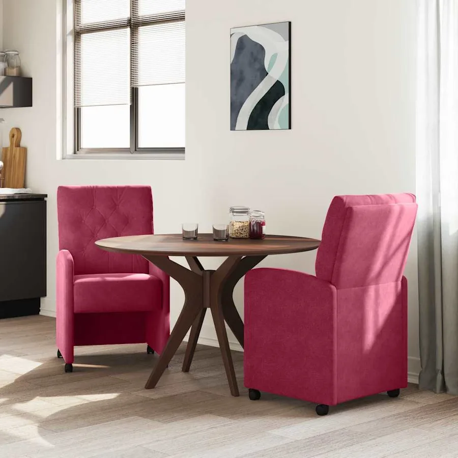 Chaises de Salle à Manger avec Roues 2 pcs Bordeaux Velours - 3