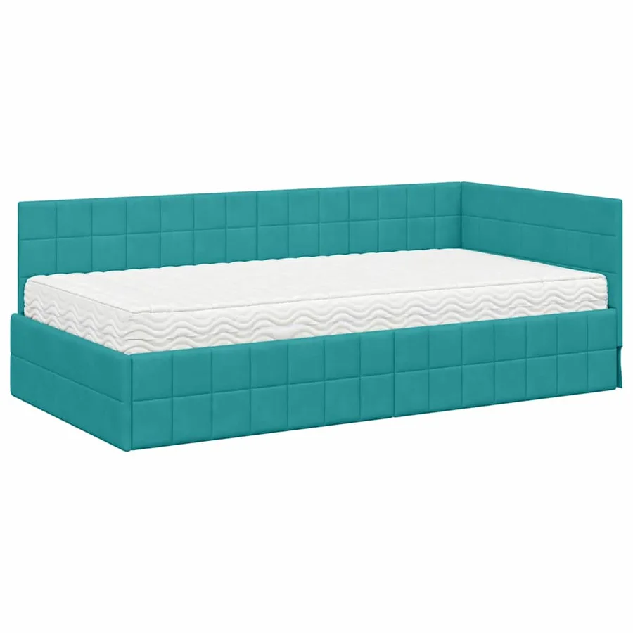 Cadre de lit d'angle avec matelas 2 pcs Turquoise Velours - 4