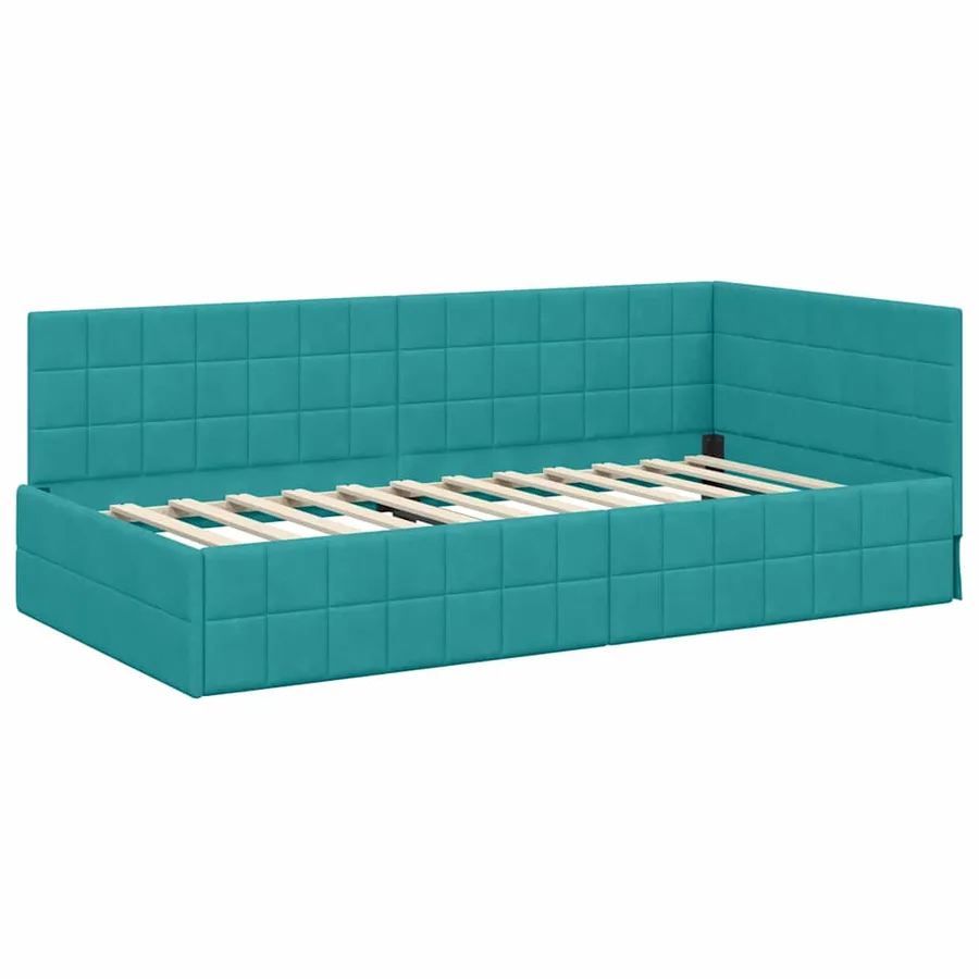 Cadre de lit d'angle avec matelas 2 pcs Turquoise Velours - 6