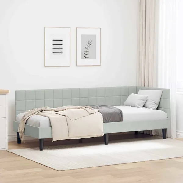 Cadre de lit d'angle Gris clair 80 cm x 200 cm Velours