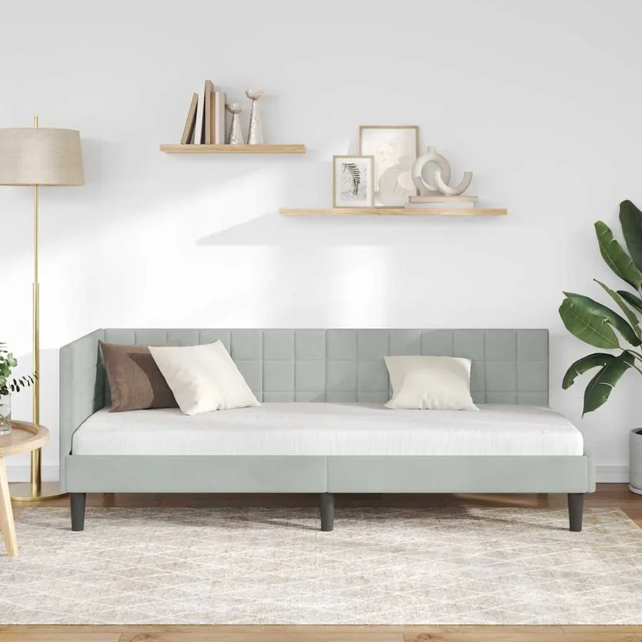 Cadre de lit d'angle Gris clair 80 cm x 200 cm Velours - 3