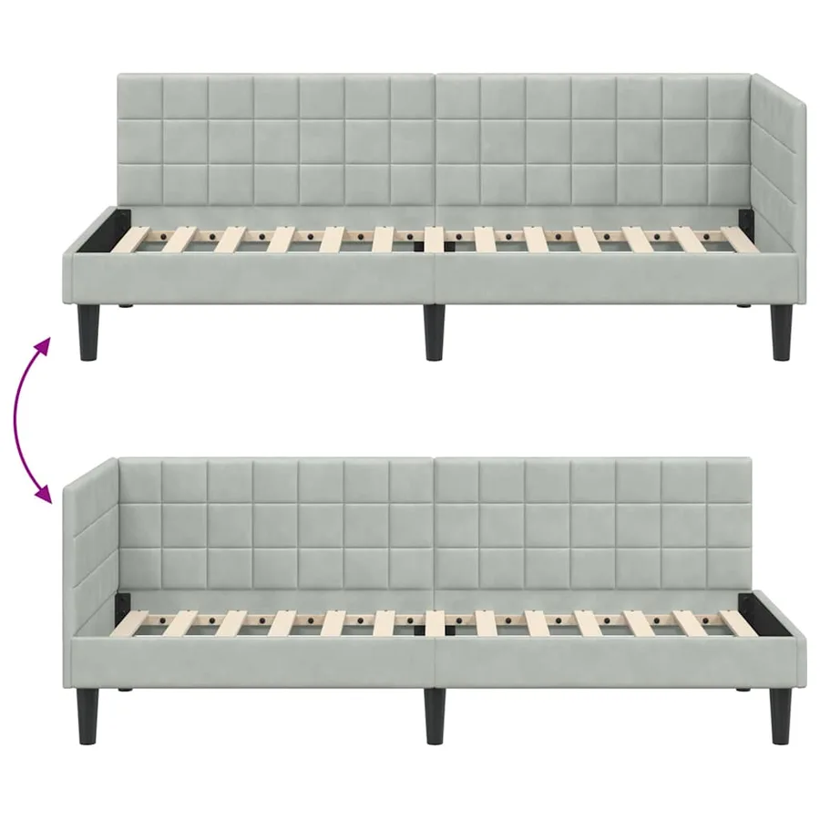 Cadre de lit d'angle Gris clair 80 cm x 200 cm Velours - 9