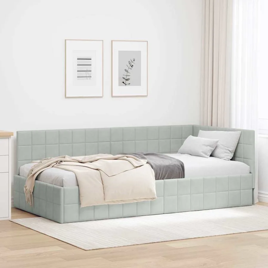 Cadre de lit d'angle Gris clair 100 cm x 200 cm Velours