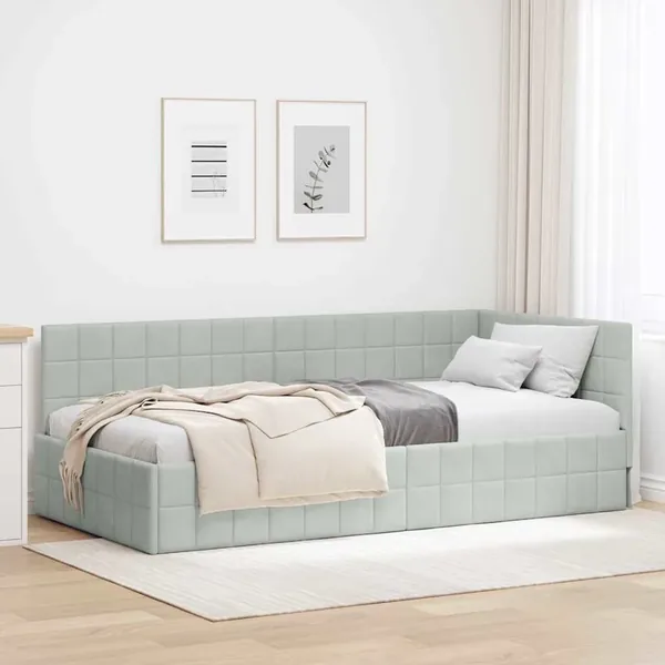 Cadre de lit d'angle Gris clair 100 cm x 200 cm Velours