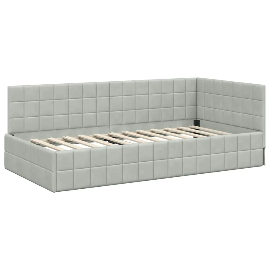 Cadre de lit d'angle Gris clair 100 cm x 200 cm Velours - 4
