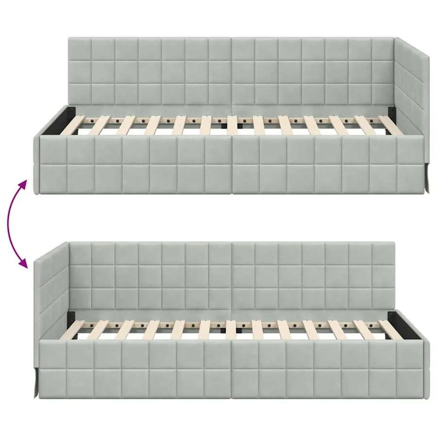 Cadre de lit d'angle Gris clair 100 cm x 200 cm Velours - 9
