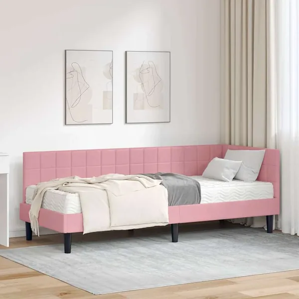 Cadre de lit d'angle avec matelas 2 pcs Gris Velours