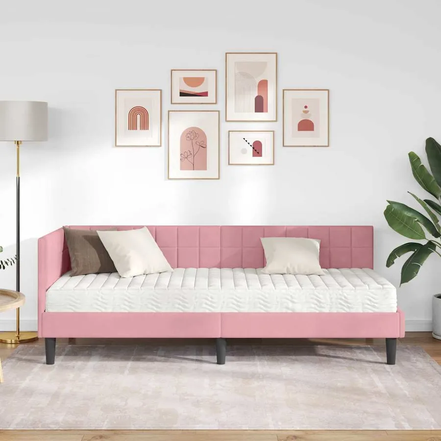 Cadre de lit d'angle avec matelas 2 pcs Gris Velours - 3