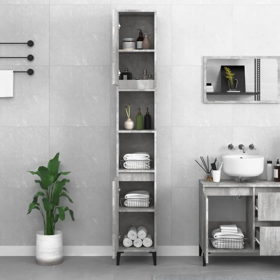 Armoire de salle de bain gris béton 30x30x190 cm - 3