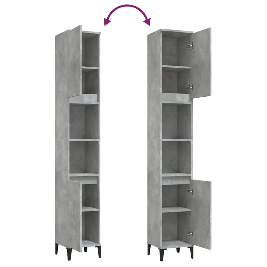 Armoire de salle de bain gris béton 30x30x190 cm - 9