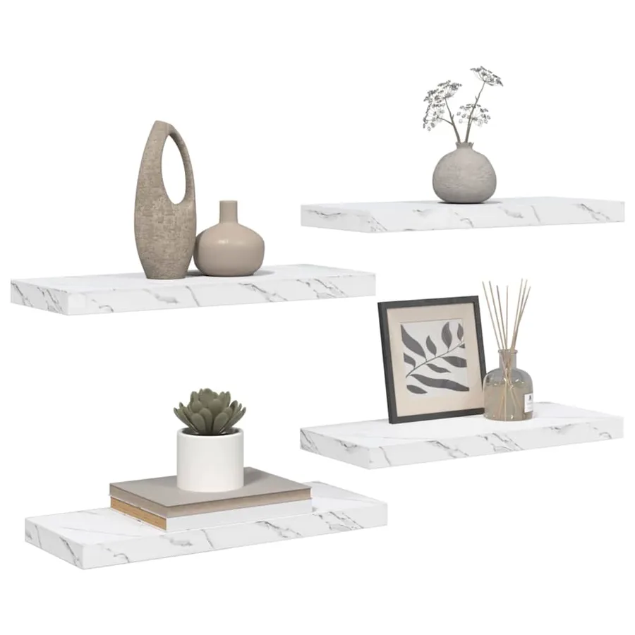 Étagère Murale Montage mural 4 pcs Marbre blanc 60 x 23 x 4 cm - 3