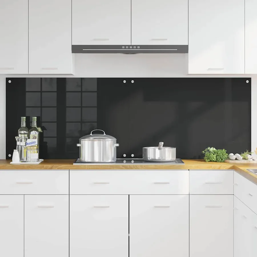 Crédence de cuisine 2 pcs Noir 90 x 60 cm verre trempé - 3
