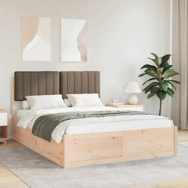 Cadre de lit avec tête de lit rembourrée Taupe 135 x 190 cm