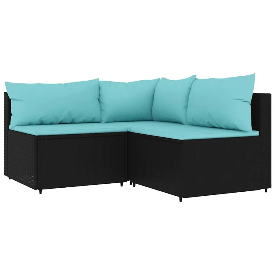Salon de jardin 4 pcs avec coussins Noir Résine tressée - 3