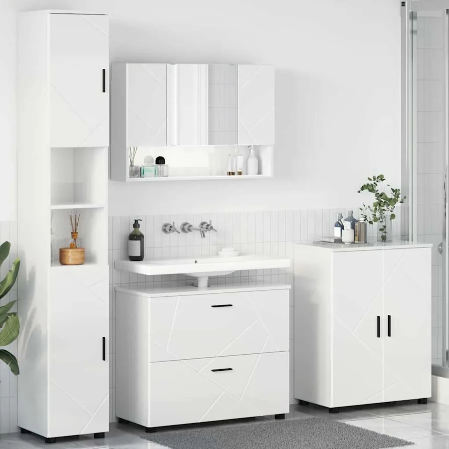 Ensemble de mobilier de salle de bain 4 pcs Blanc brillant