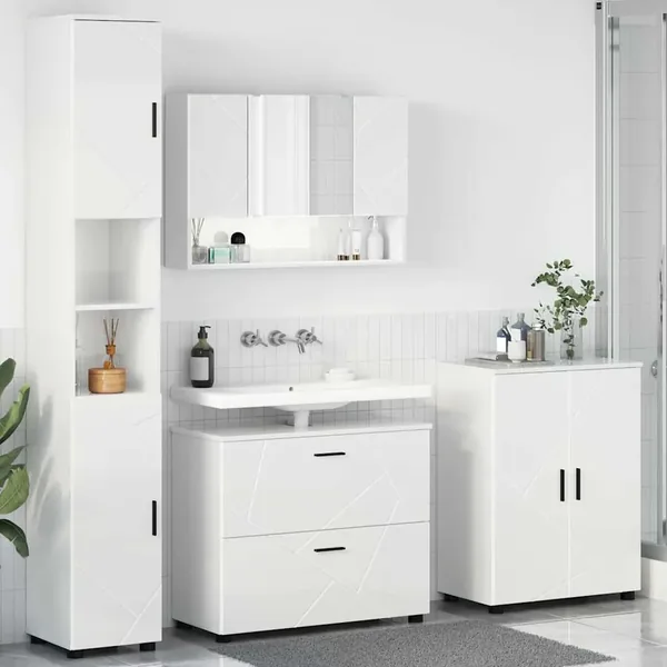 Ensemble de mobilier de salle de bain 4 pcs Blanc brillant