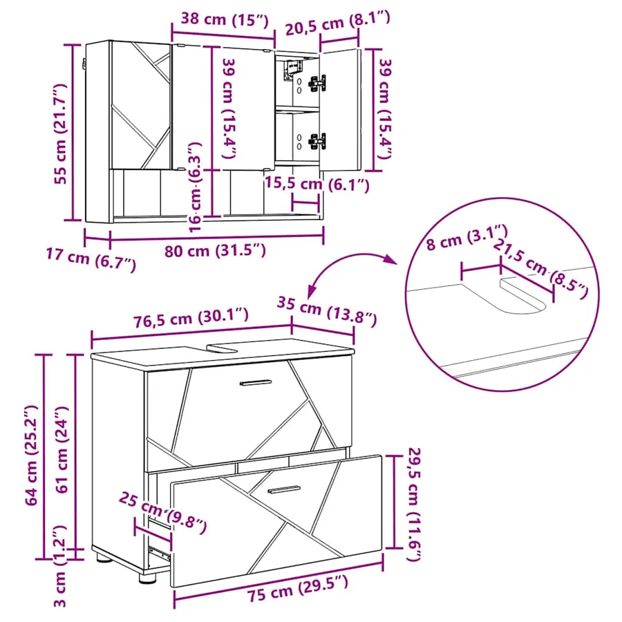 Ensemble de mobilier de salle de bain 4 pcs Blanc brillant - 16