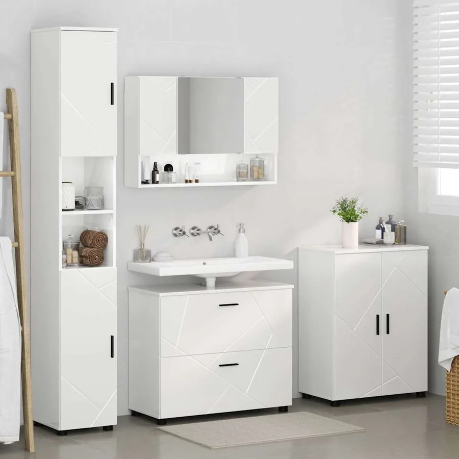 Ensemble de mobilier de salle de bain 4 pcs Blanc brillant - 4