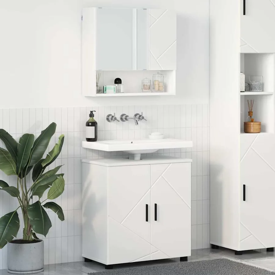 Ensemble de mobilier de salle de bain Montage mural 2 pcs Blanc