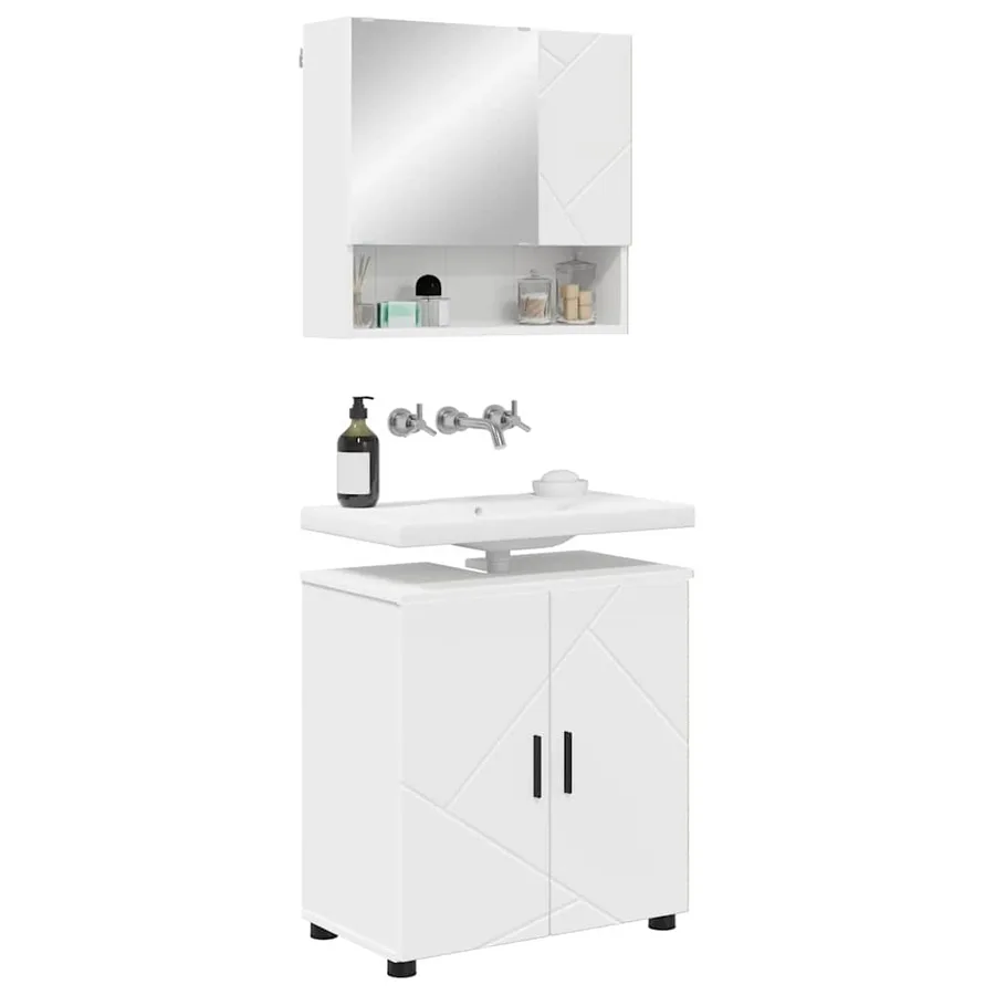 Ensemble de mobilier de salle de bain Montage mural 2 pcs Blanc - 3
