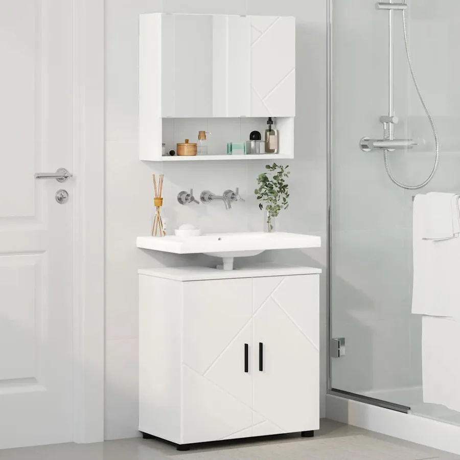 Ensemble de mobilier de salle de bain Montage mural 2 pcs Blanc - 4