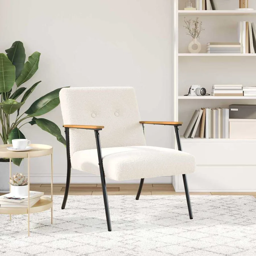 fauteuil Crème Tissu ressemblant à de la laine bouclée - 3