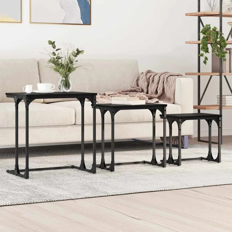 Table basse gigogne 3 pcs Chêne noir Bois d'ingénierie