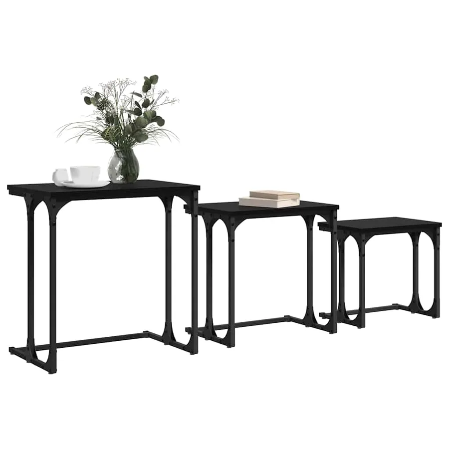 Table basse gigogne 3 pcs Chêne noir Bois d'ingénierie - 3