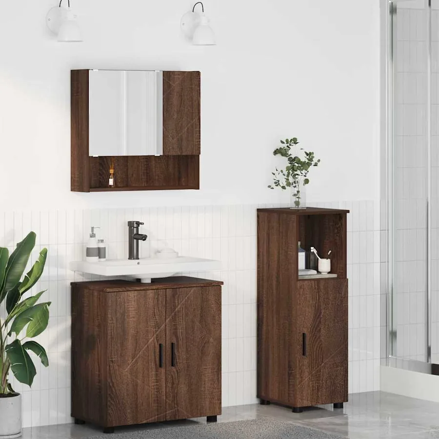 Ensemble de mobilier de salle de bain 3 pcs Chêne brun