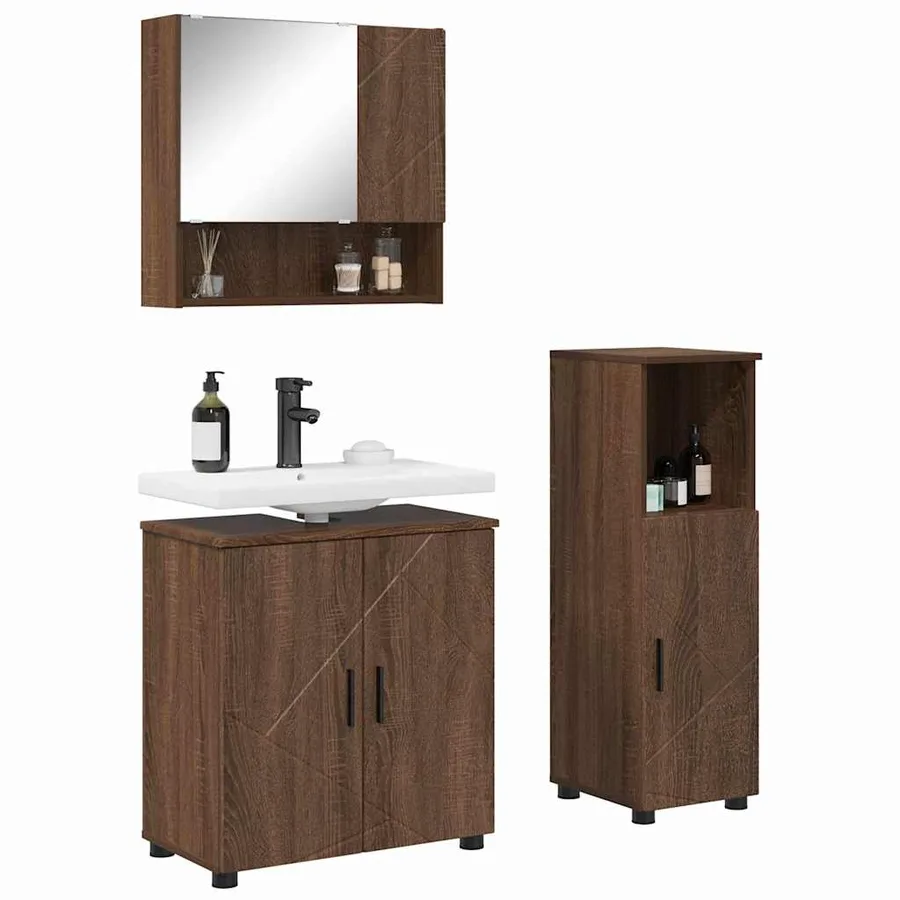 Ensemble de mobilier de salle de bain 3 pcs Chêne brun - 3