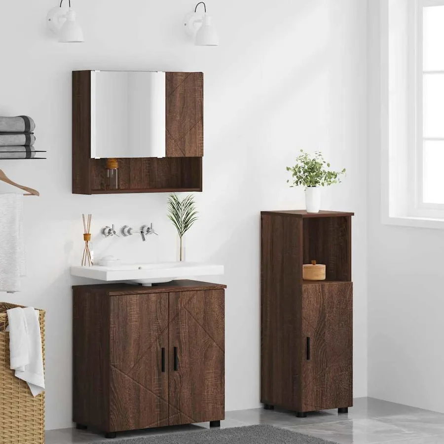 Ensemble de mobilier de salle de bain 3 pcs Chêne brun - 4