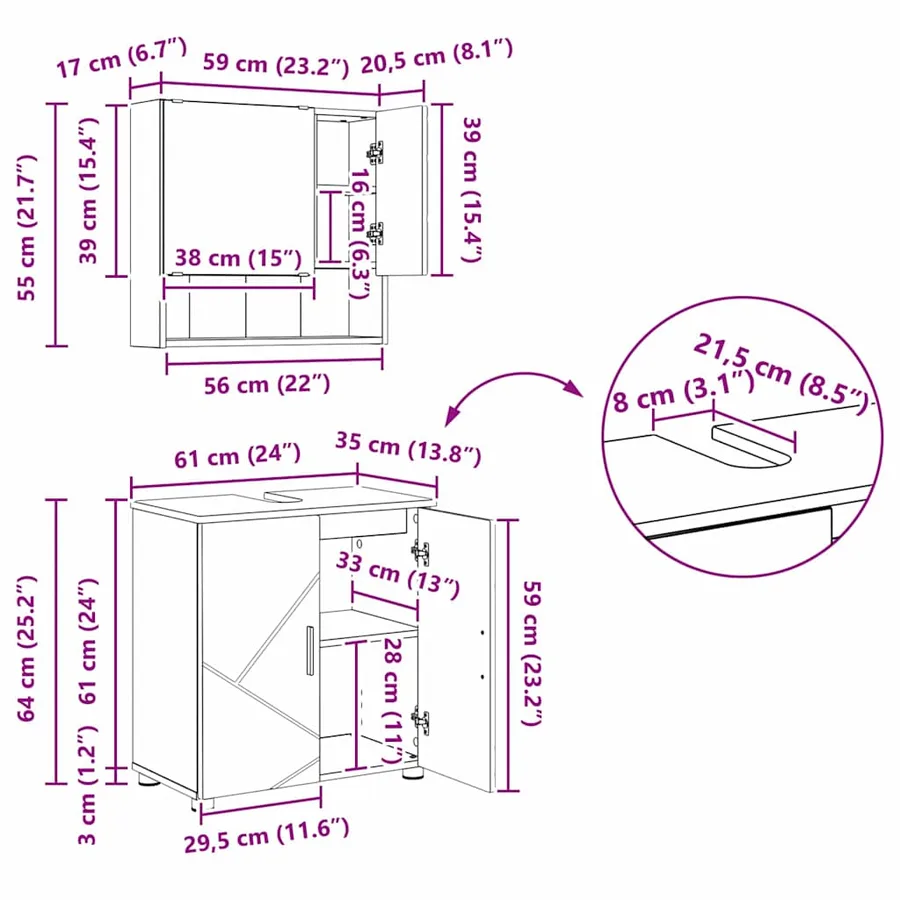 Ensemble de mobilier de salle de bain 4 pcs Chêne Sonoma - 17