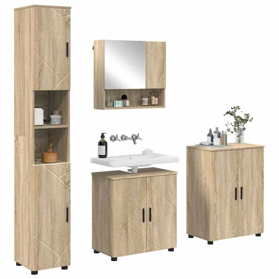 Ensemble de mobilier de salle de bain 4 pcs Chêne Sonoma - 3