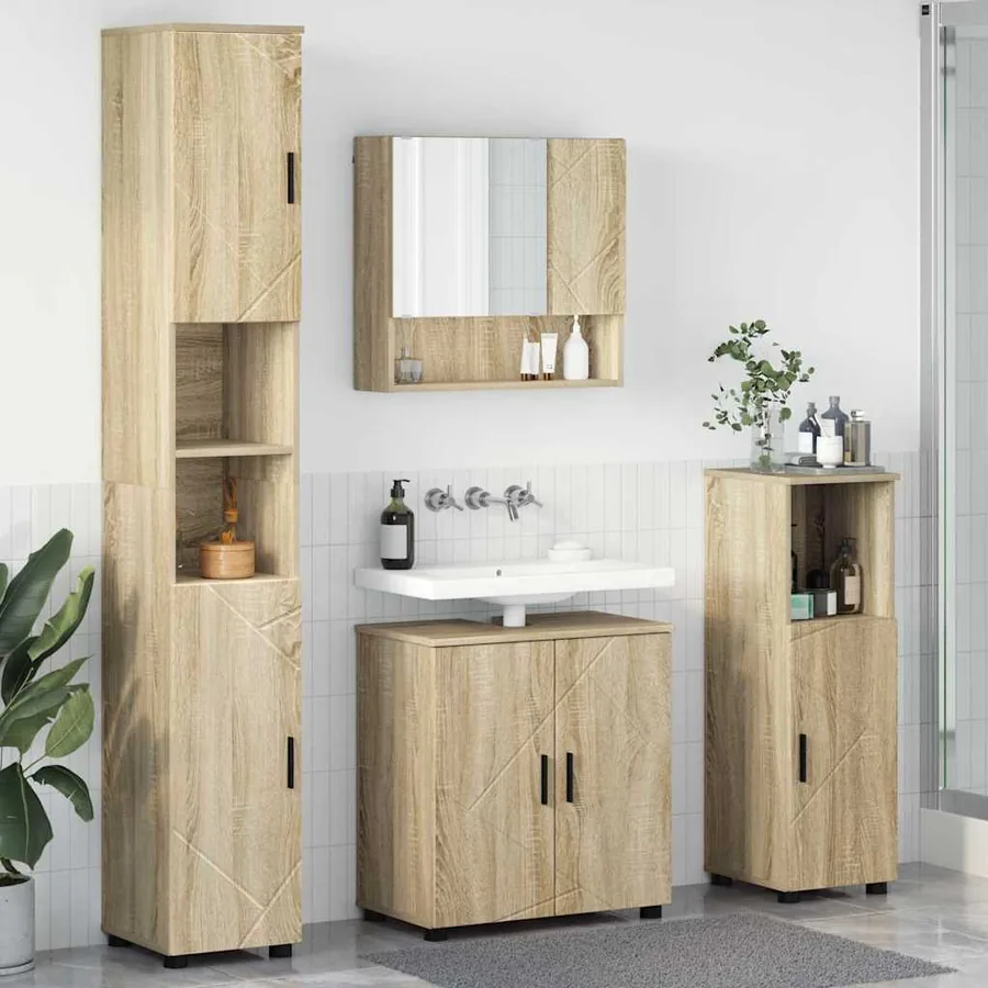 Ensemble de mobilier de salle de bain 4 pcs Chêne Sonoma