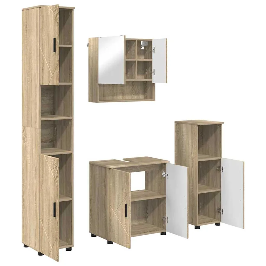 Ensemble de mobilier de salle de bain 4 pcs Chêne Sonoma - 2