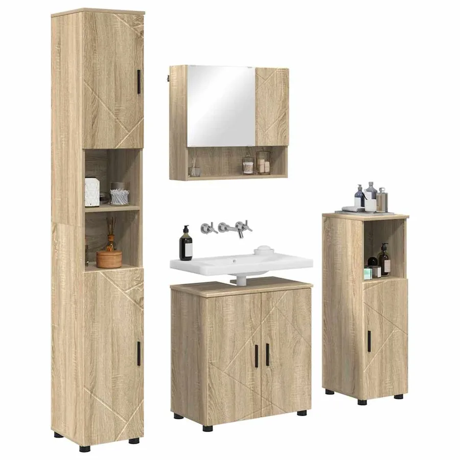 Ensemble de mobilier de salle de bain 4 pcs Chêne Sonoma - 3