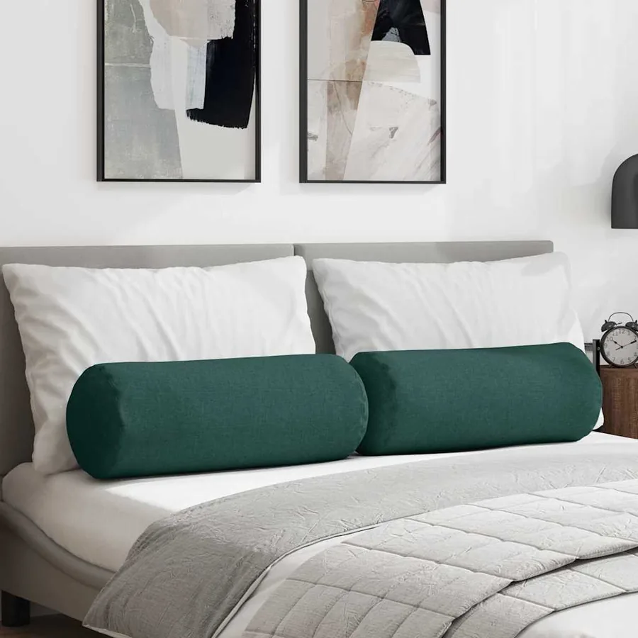Coussins d'accent 2 pcs Vert foncé Ø 25 x 70 cm tissu