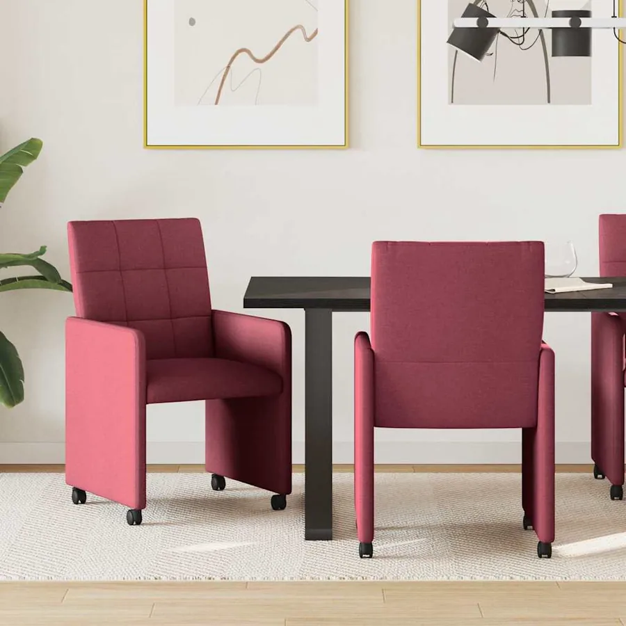 Chaises de Salle à Manger avec Roues 2 pcs Bordeaux tissu