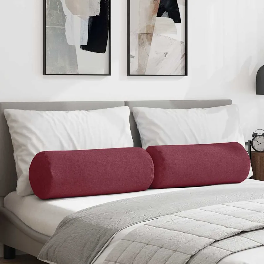 Coussins d'accent 2 pcs Bordeaux Ø 25 x 70 cm tissu