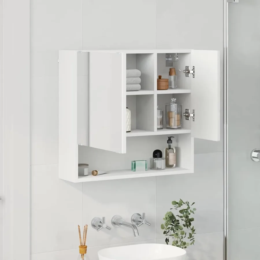 Armoire Miroir Blanc 59 x 17 x 55 cm Bois d'ingénierie - 4