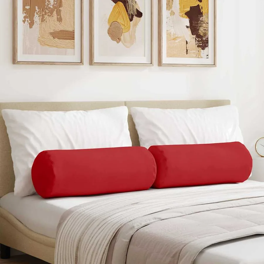 Coussins d'accent 2 pcs Rouge Ø 25 x 70 cm tissu