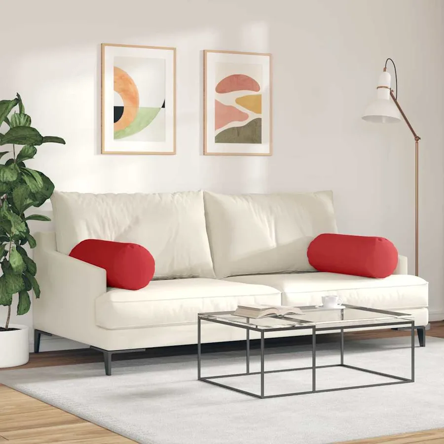 Coussins d'accent 2 pcs Rouge Ø 25 x 70 cm tissu - 4