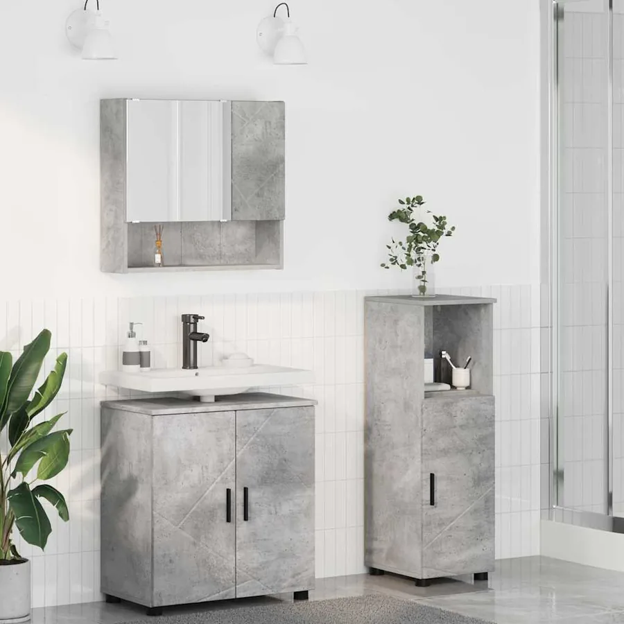 Ensemble de mobilier de salle de bain 3 pcs Gris béton