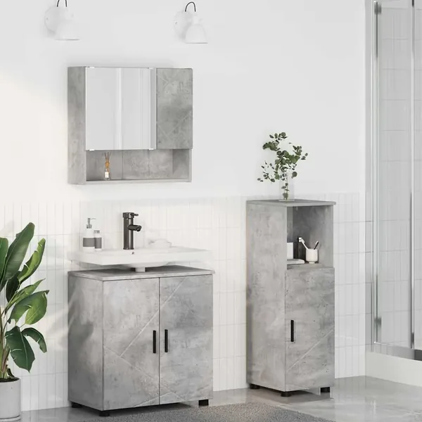 Ensemble de mobilier de salle de bain 3 pcs Gris béton