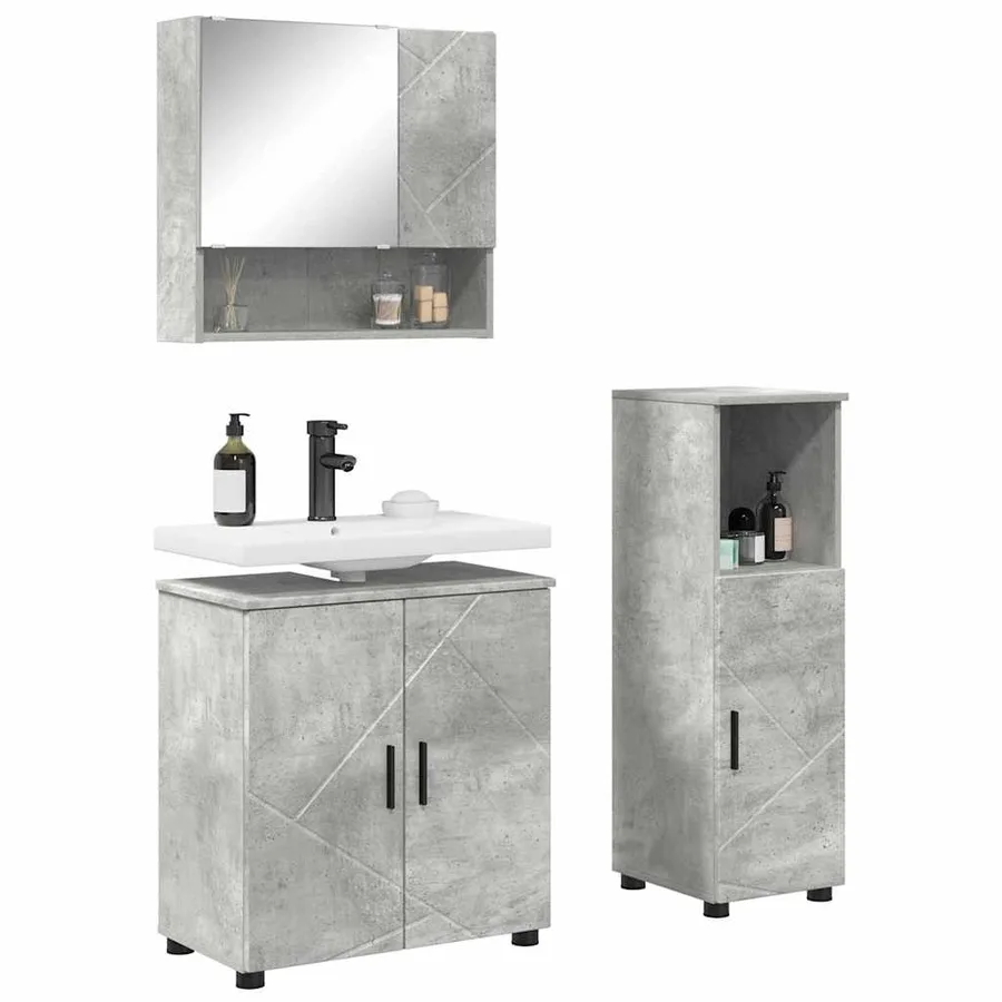 Ensemble de mobilier de salle de bain 3 pcs Gris béton - 3