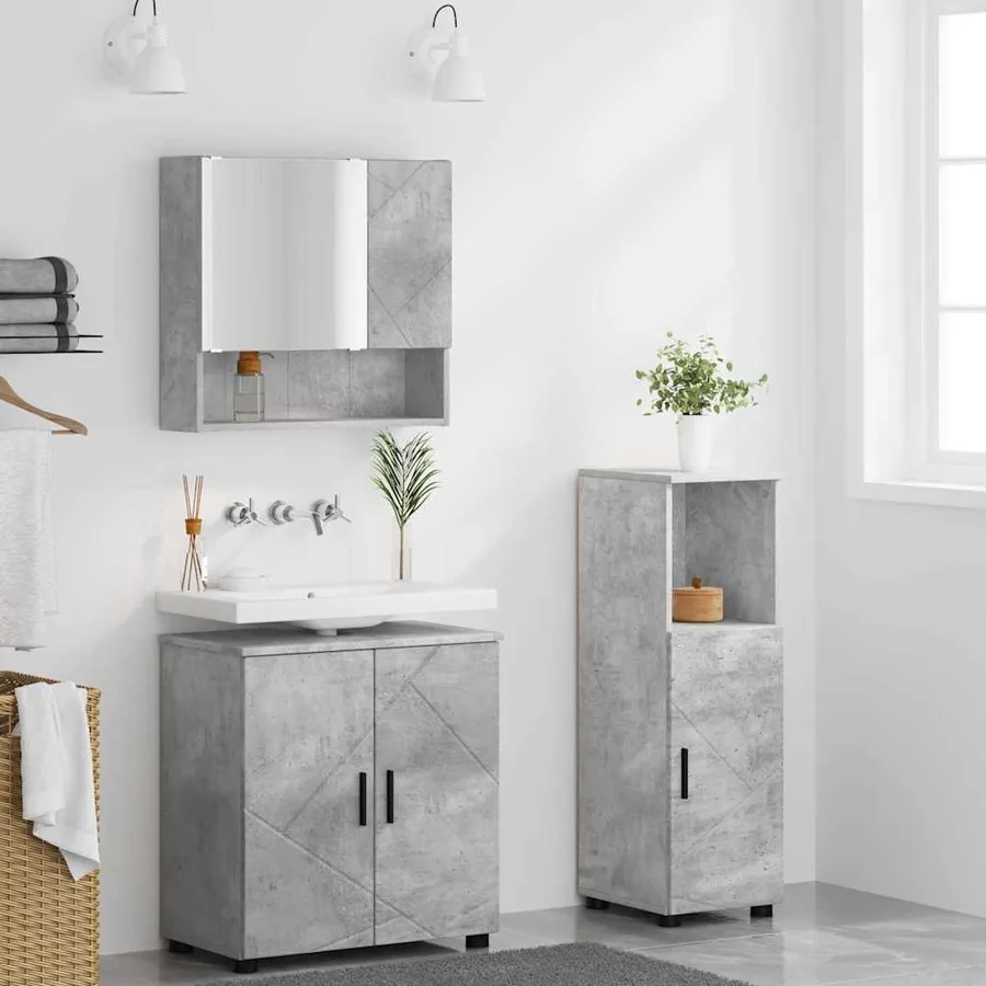 Ensemble de mobilier de salle de bain 3 pcs Gris béton - 4