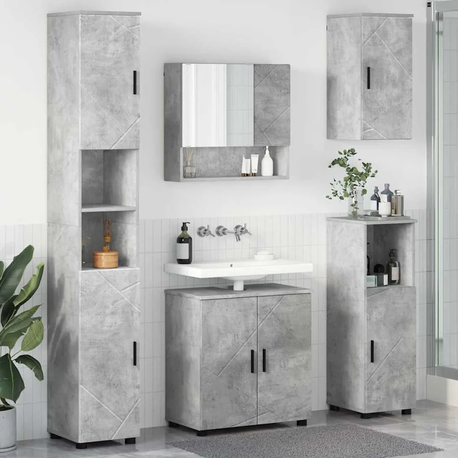 Ensemble de mobilier de salle de bain 5 pcs Gris béton