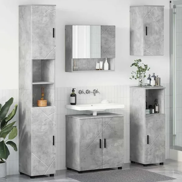 Ensemble de mobilier de salle de bain 5 pcs Gris béton